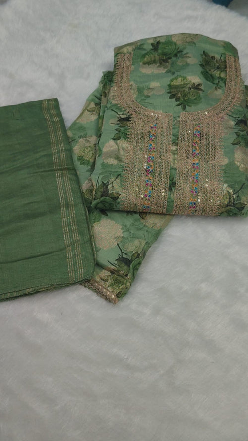 Floral Embroidered Suit Material Set with Dupatta | Multi-Color Collection