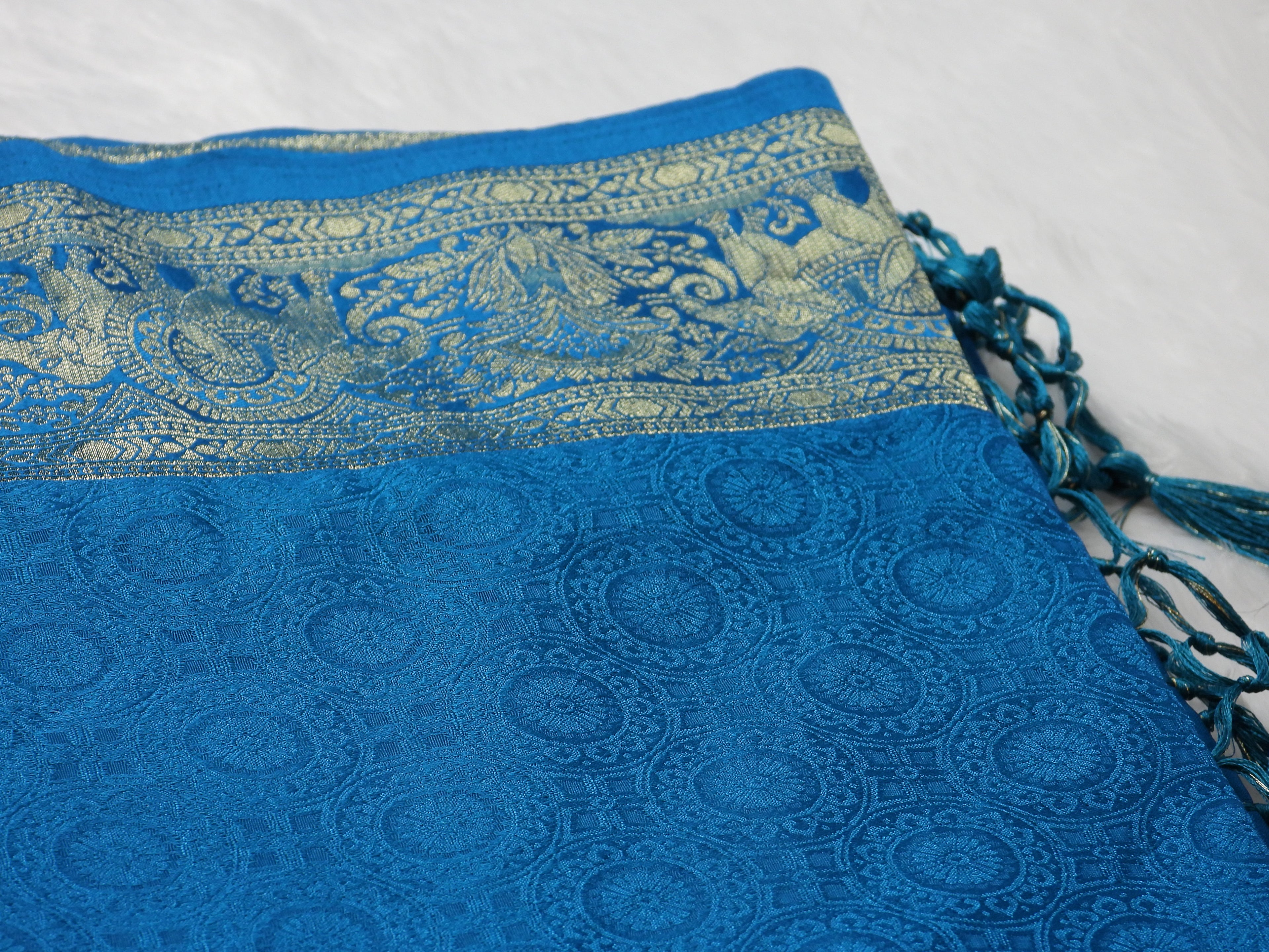 Royal Blue Viscose Silk Saree with Antique Zari Border & Woven Motifs