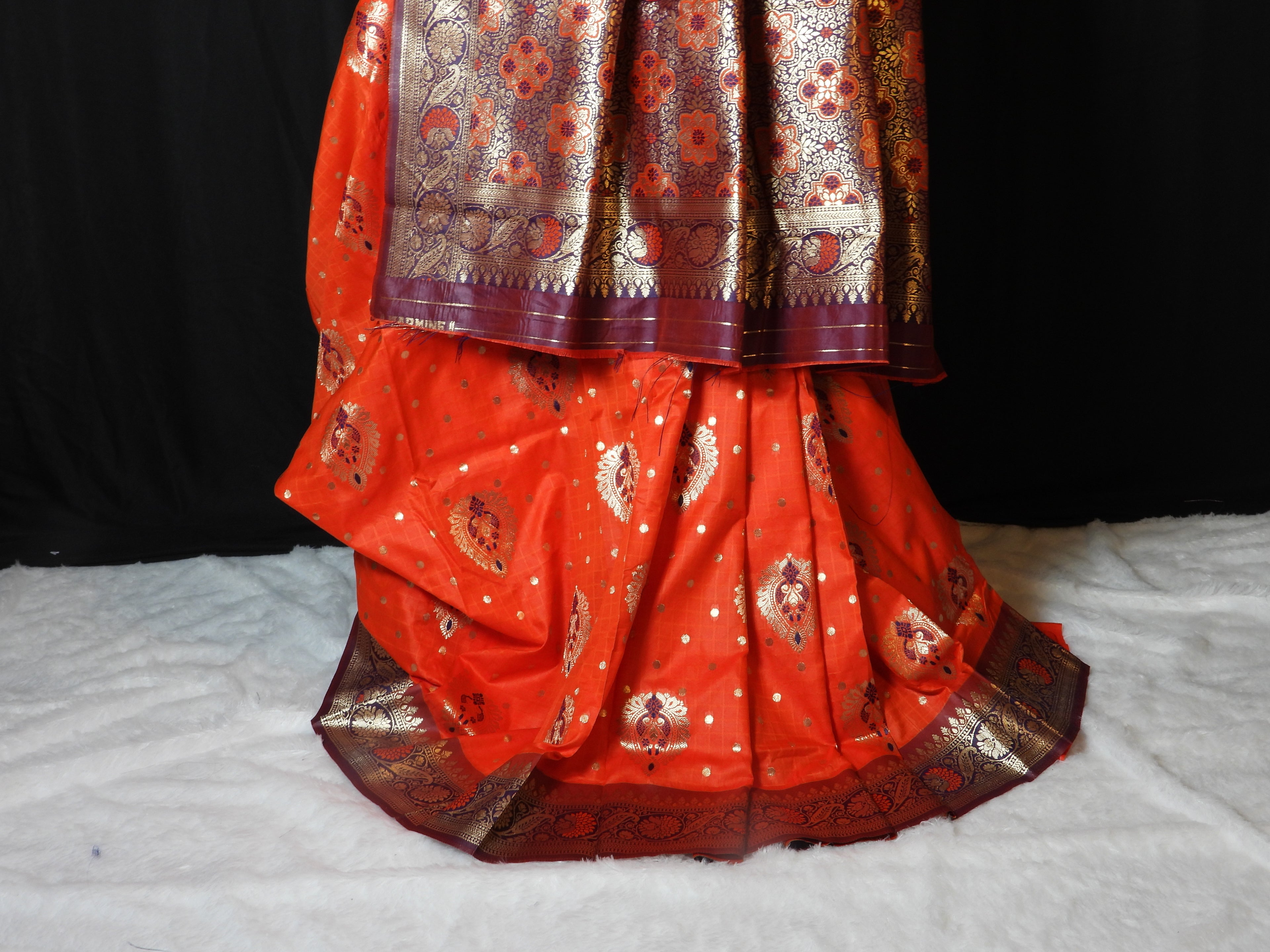 Classic Orange Silk Saree with Rich Zari Pallu & Traditional Motifs