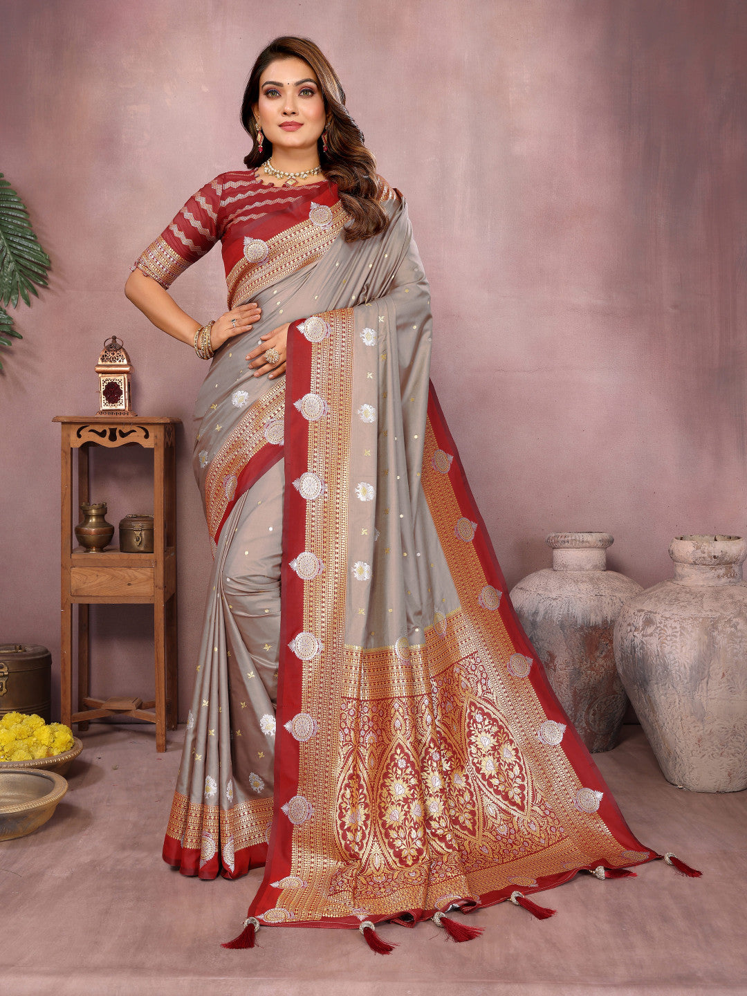 Traditional banarasi silk saree with zari weaving work