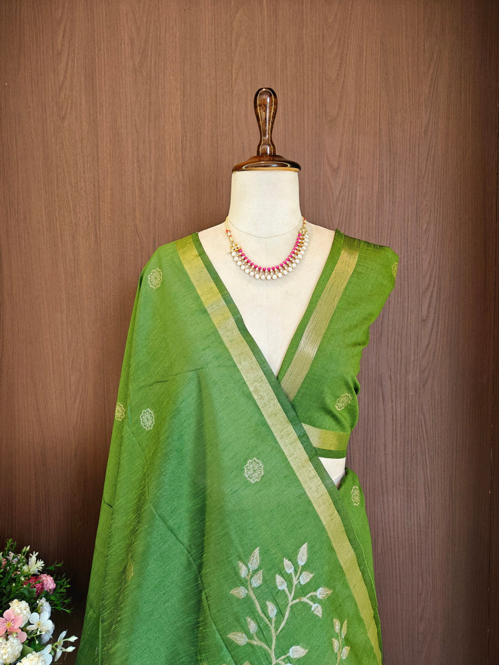 Khadi raw silk saree with floral pallu and zari weaving work