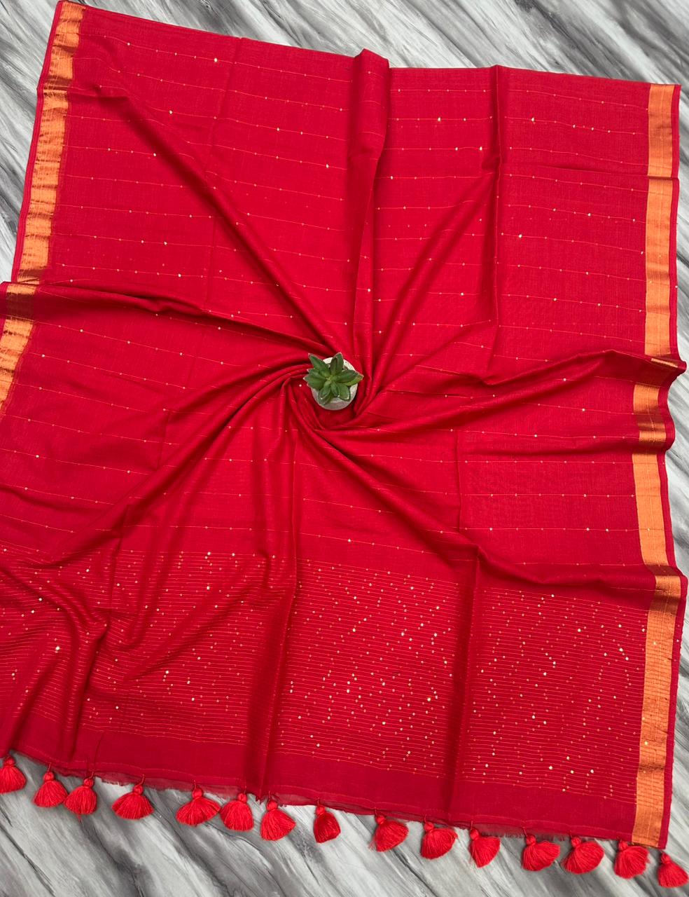 Pure mul cotton saree with primium quality sequence work