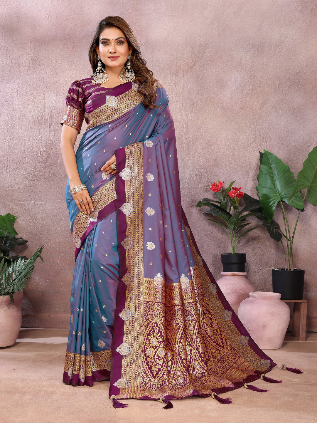 Traditional banarasi silk saree with zari weaving work