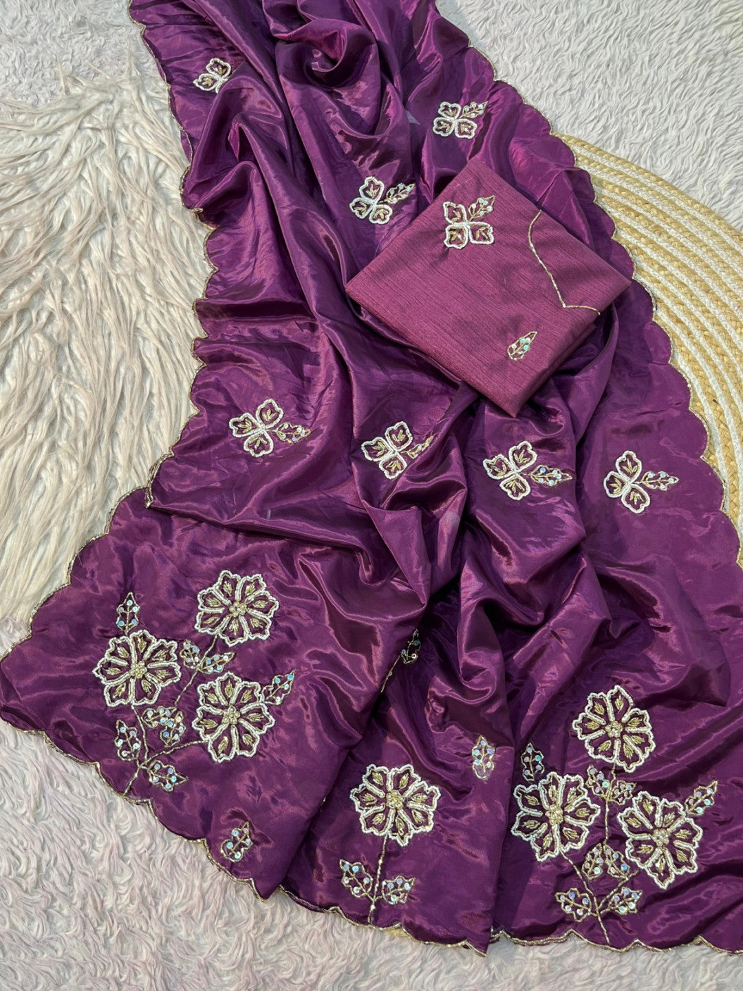 Soft shine HO silk saree with heavy hand work pallu