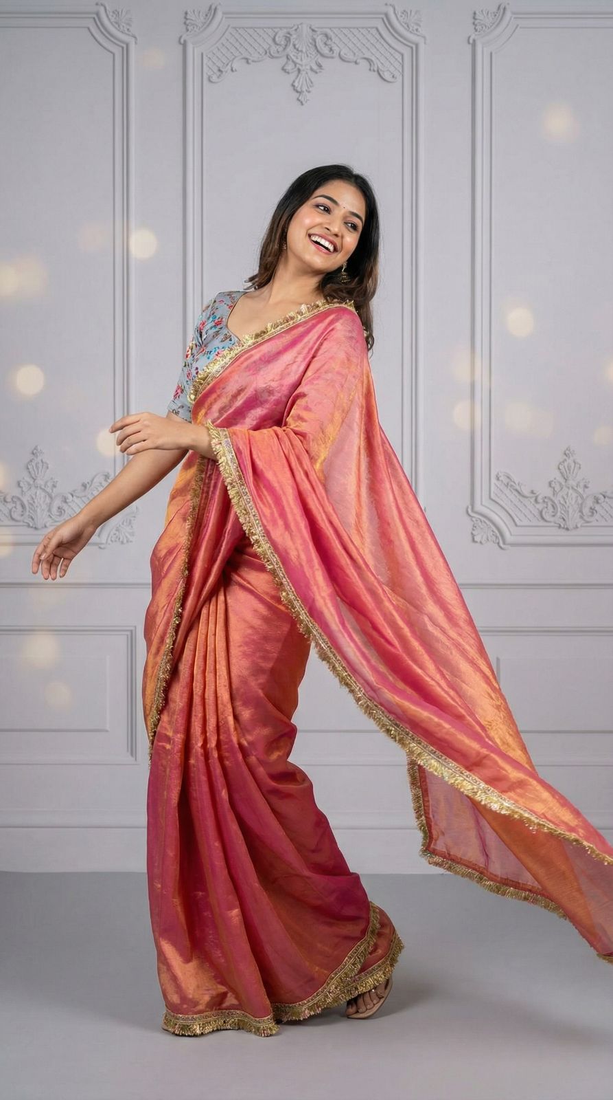 Fancy fandy silk saree with lace border