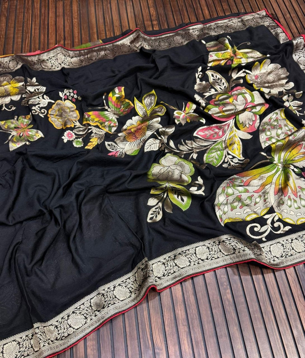 khaddi georgette banarasi saree with zari weaving work