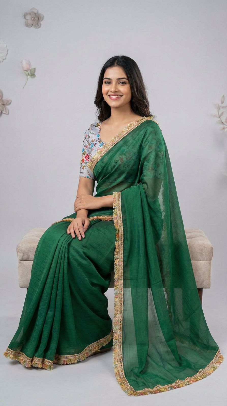 Fancy fandy silk saree with lace border