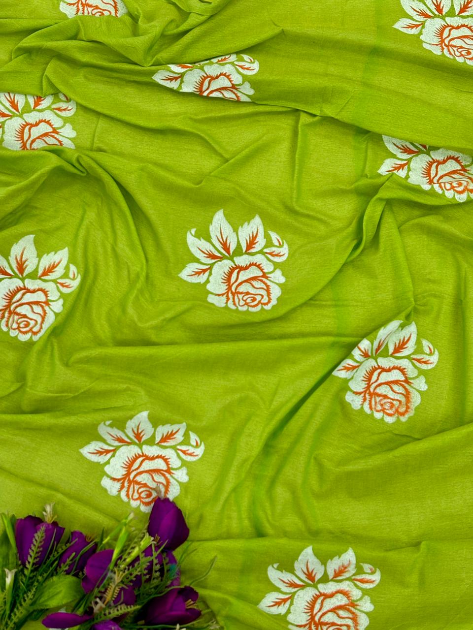 Khadi cotton saree with hand painted flower work