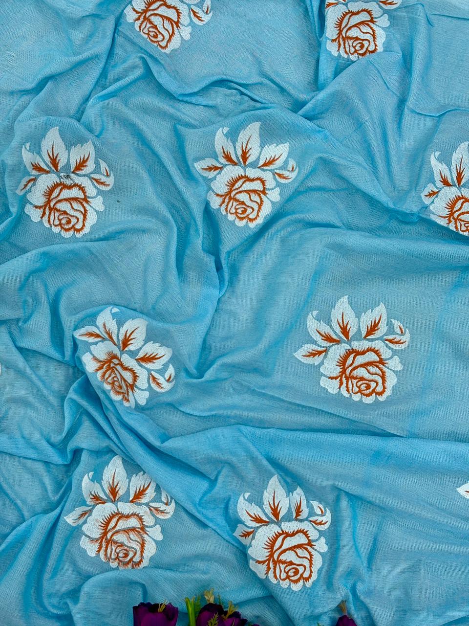 Khadi cotton saree with hand painted flower work