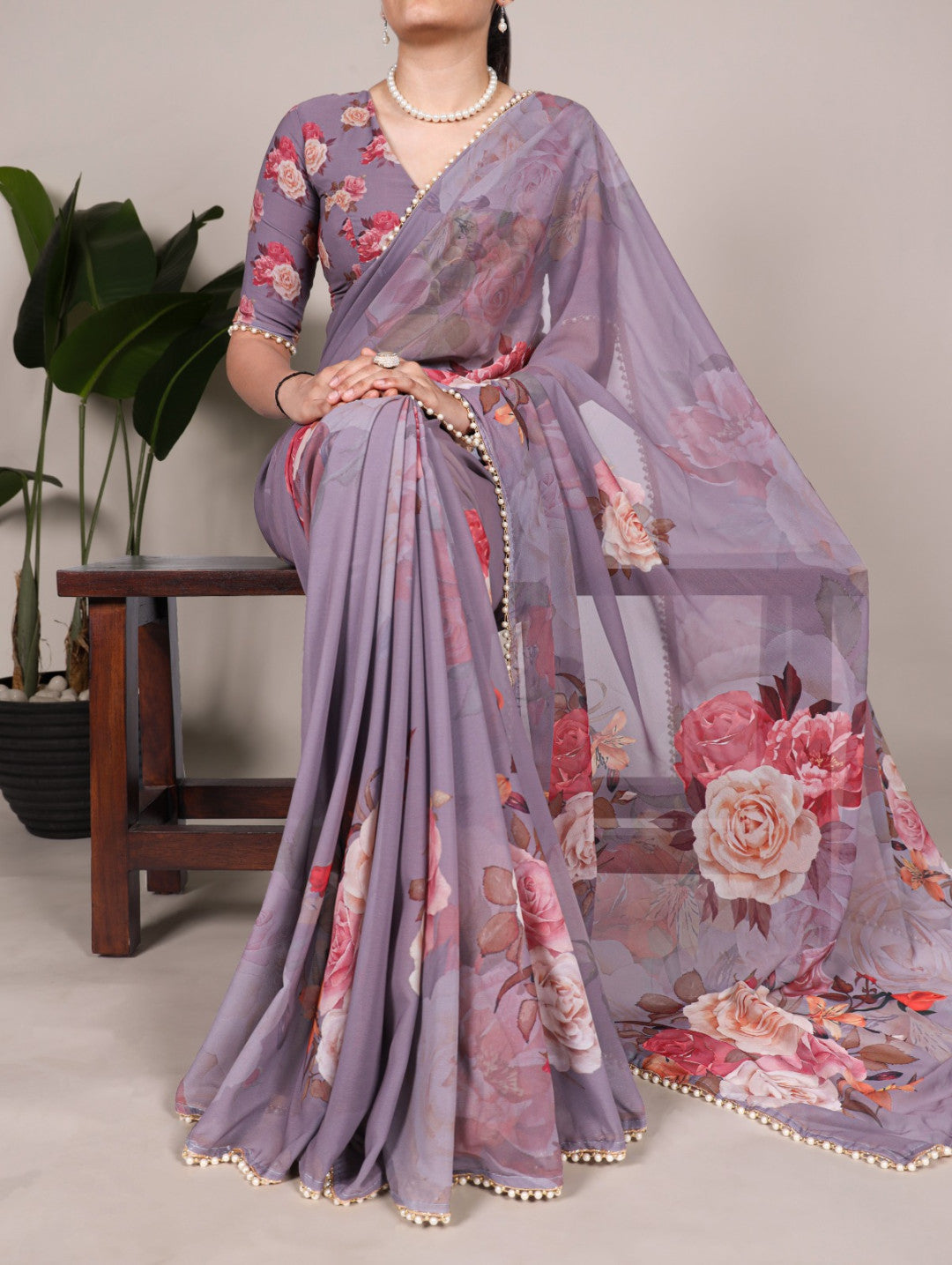 Georgette fancy saree with digital printed work