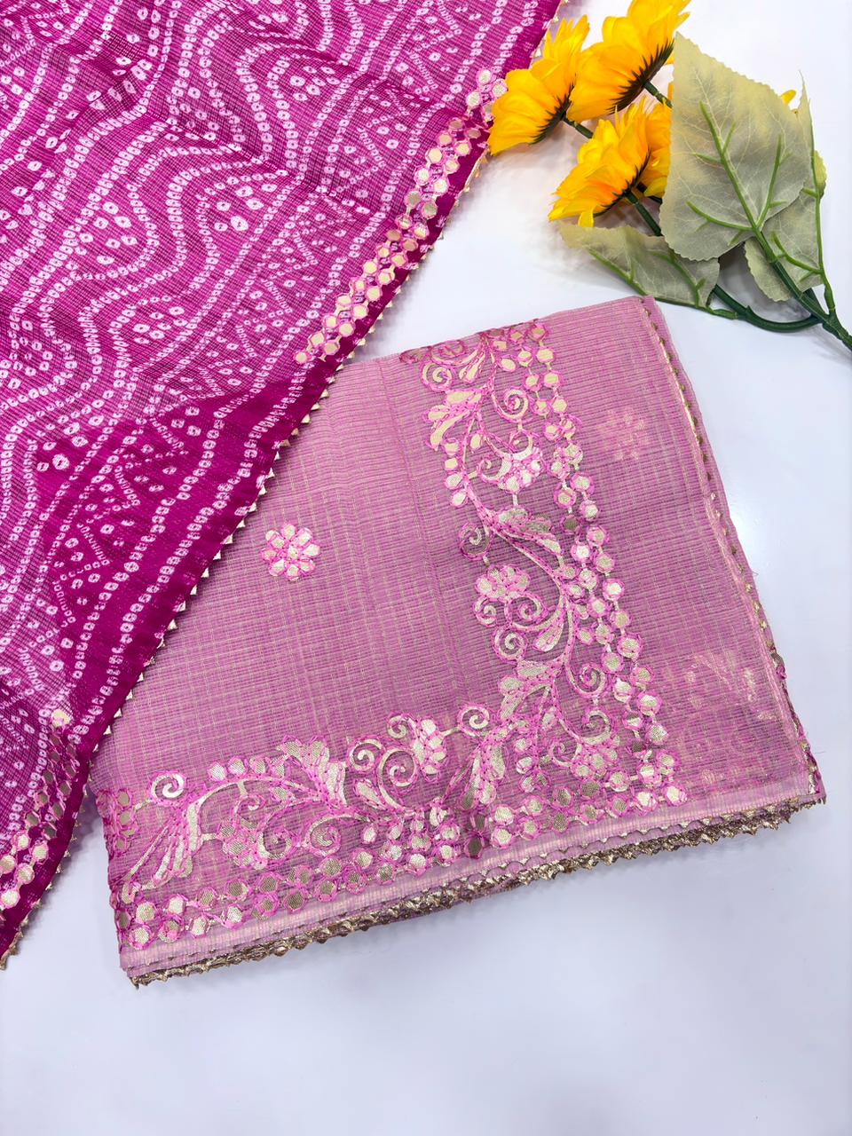 Kota silk saree with gota patti work and gota patti lace border
