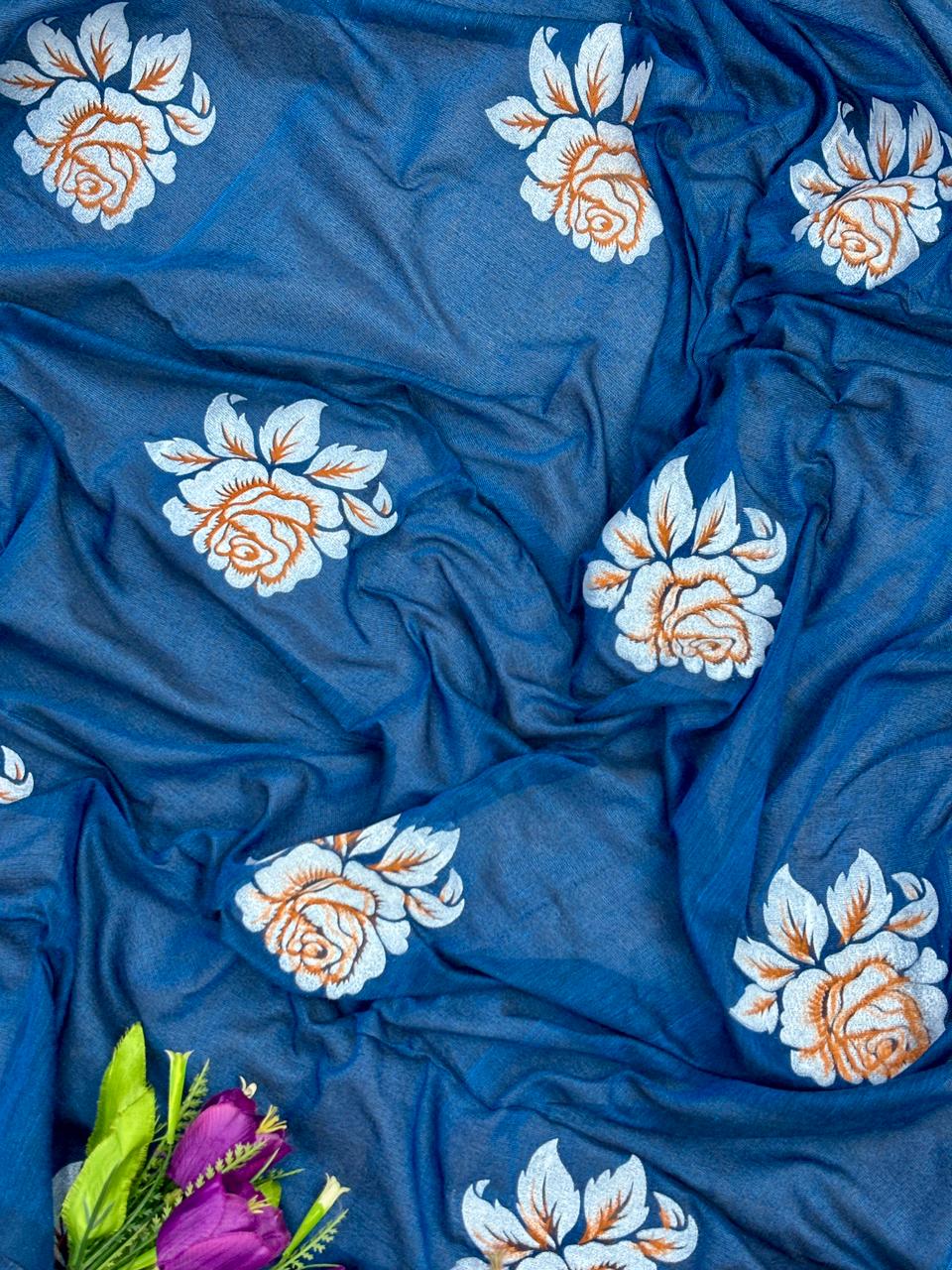 Khadi cotton saree with hand painted flower work
