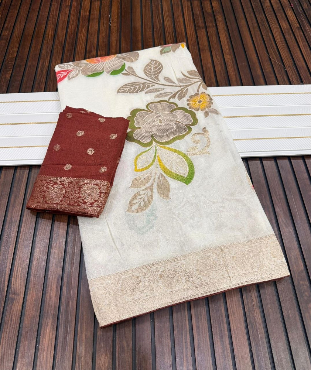 khaddi georgette banarasi saree with zari weaving work