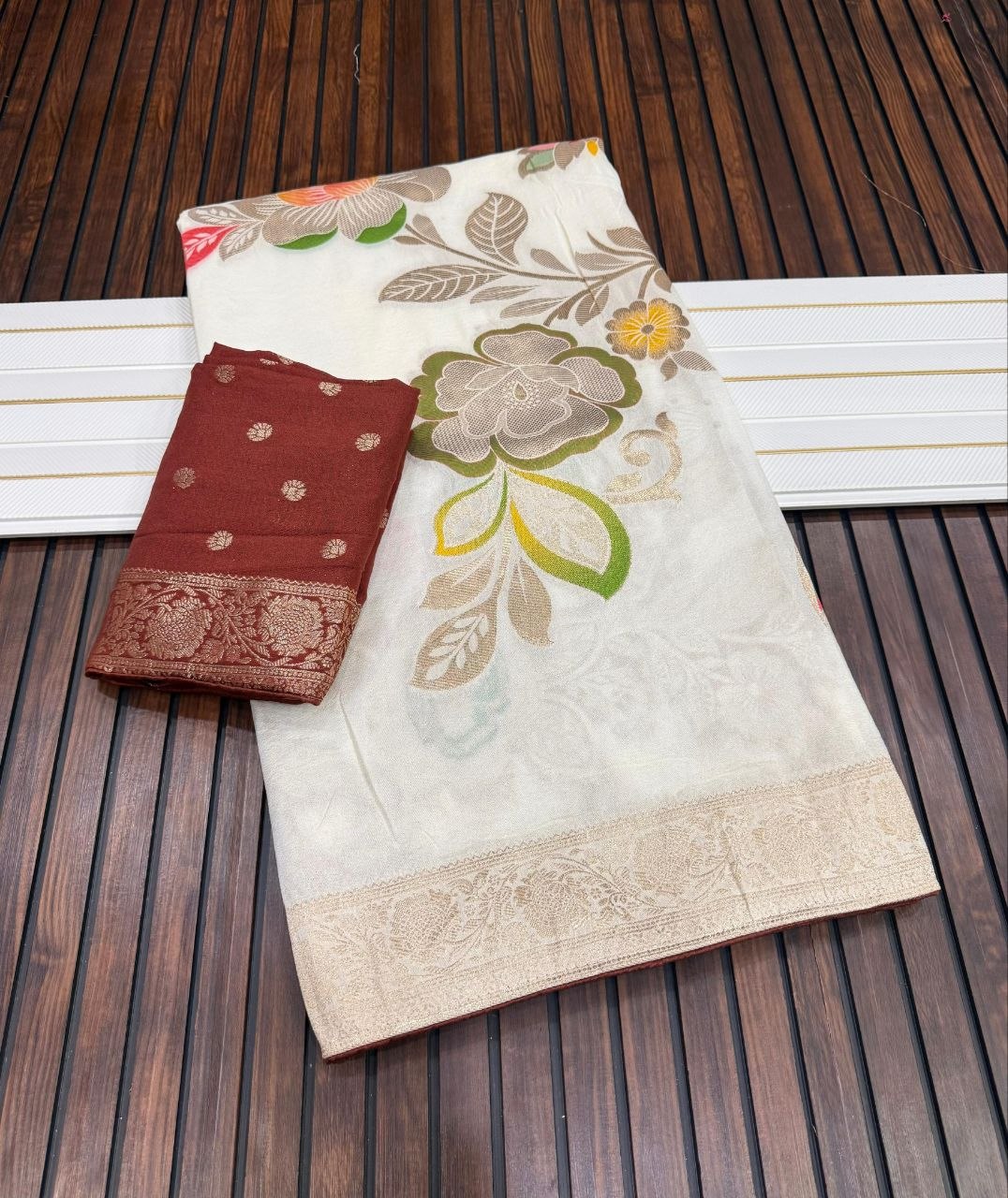 khaddi georgette banarasi saree with zari weaving work
