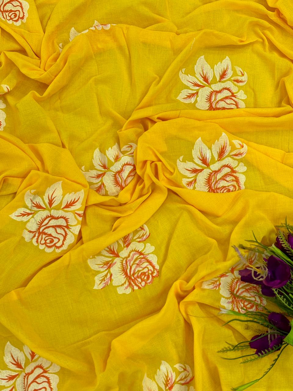 Khadi cotton saree with hand painted flower work