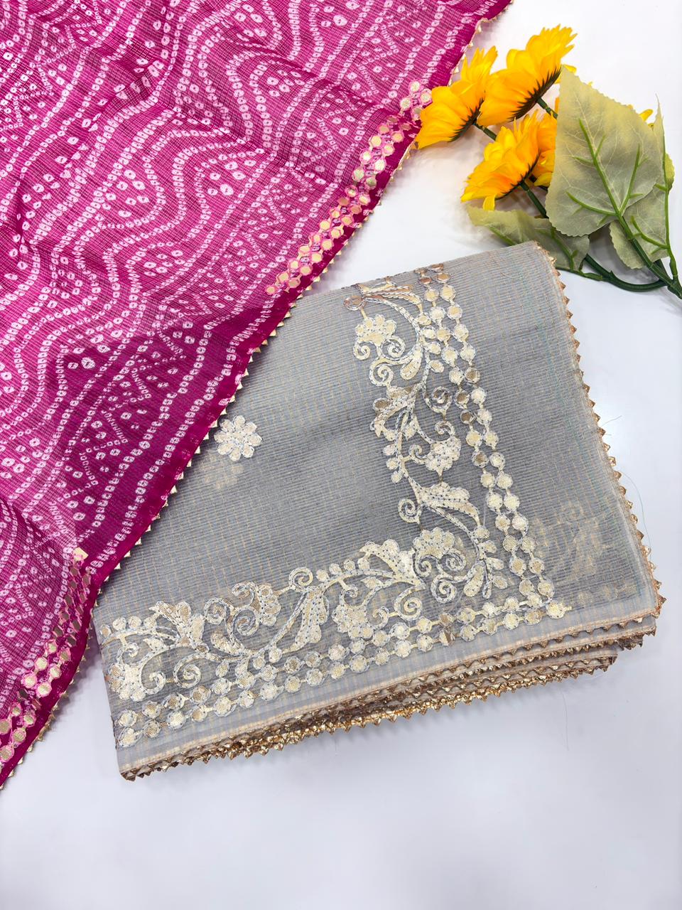 Kota silk saree with gota patti work and gota patti lace border