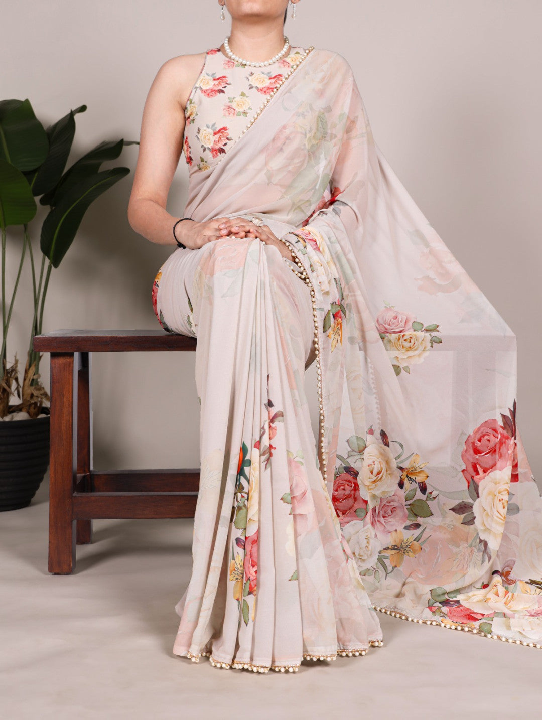 Georgette fancy saree with digital printed work