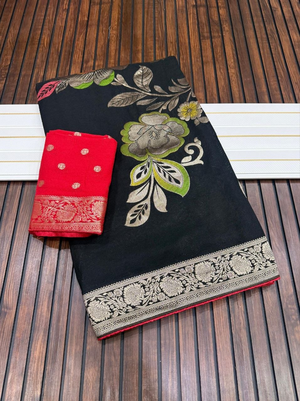 khaddi georgette banarasi saree with zari weaving work