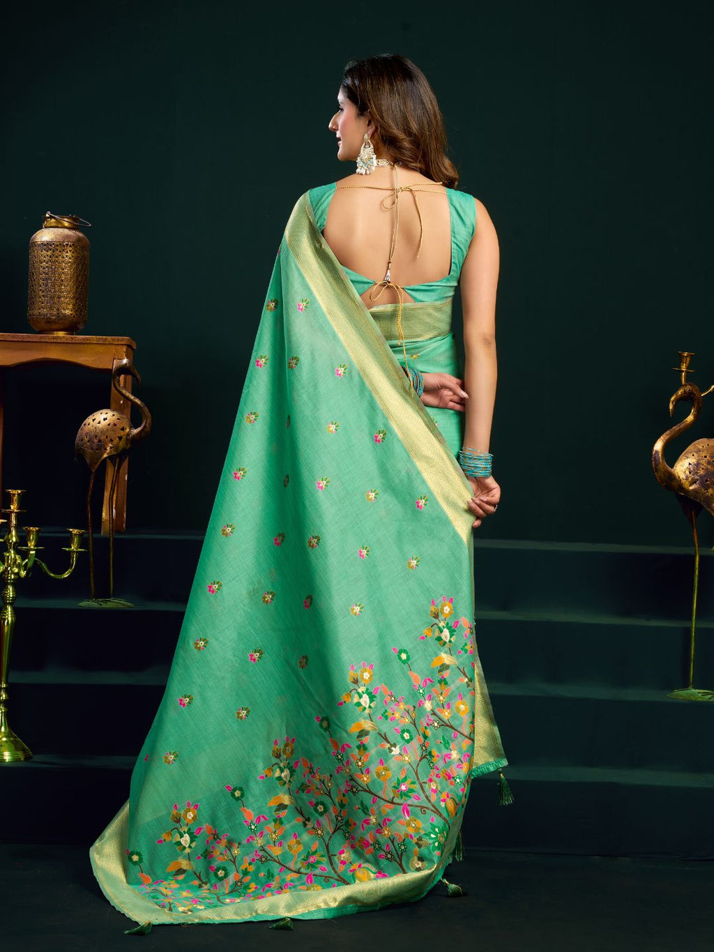 muga cotton saree with meenakari weaving zari border work