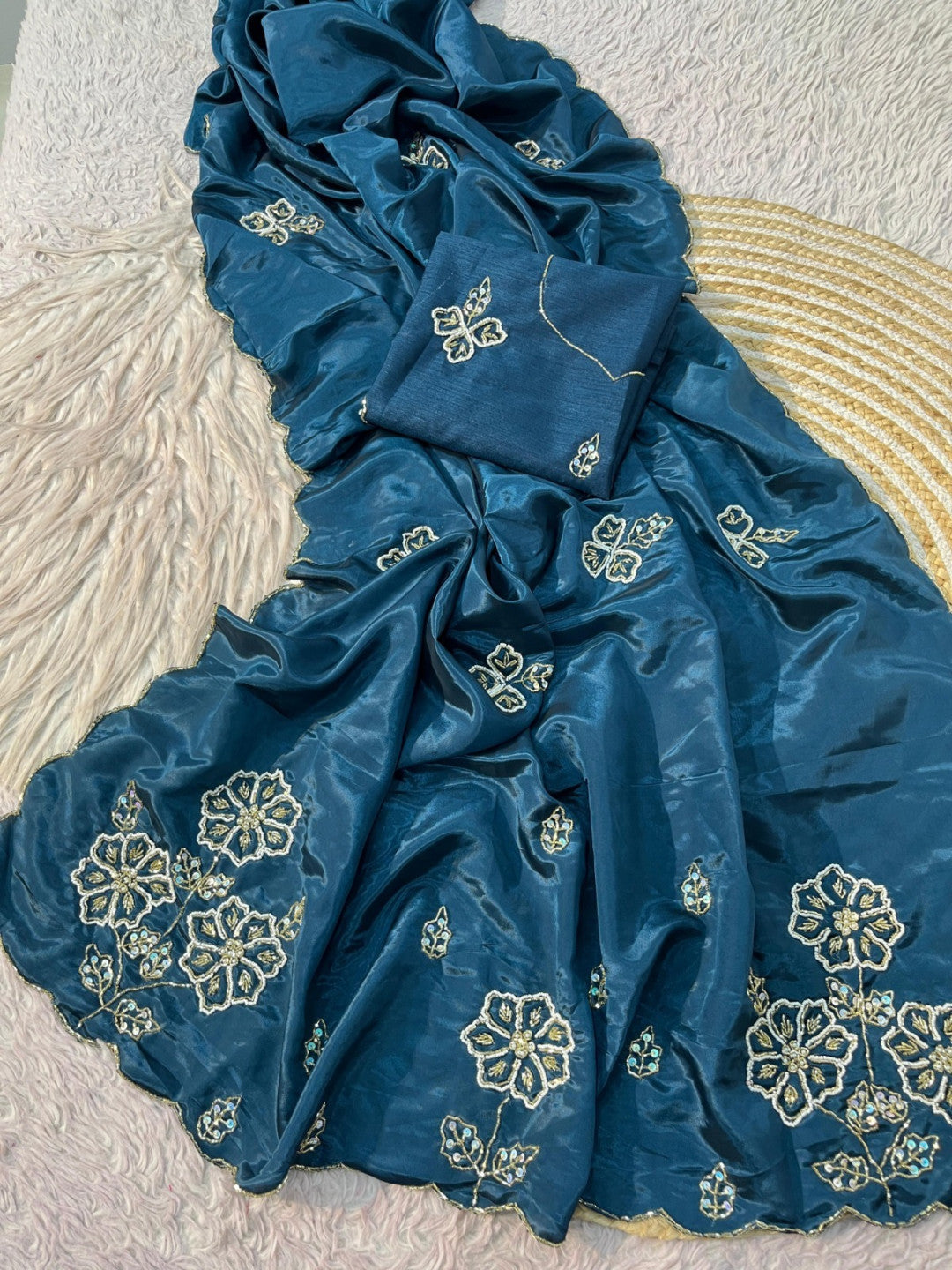 Soft shine HO silk saree with heavy hand work pallu