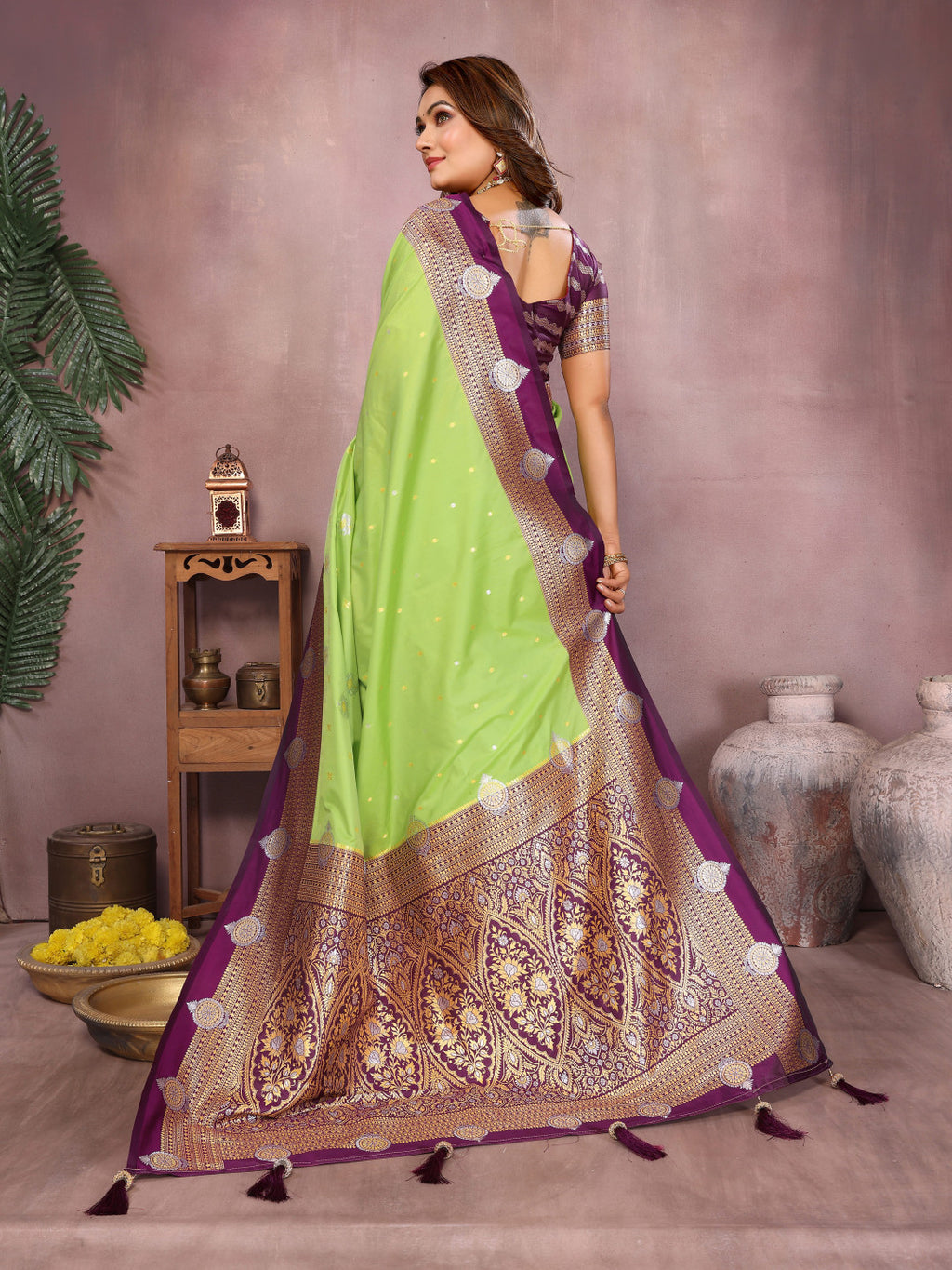 Traditional banarasi silk saree with zari weaving work