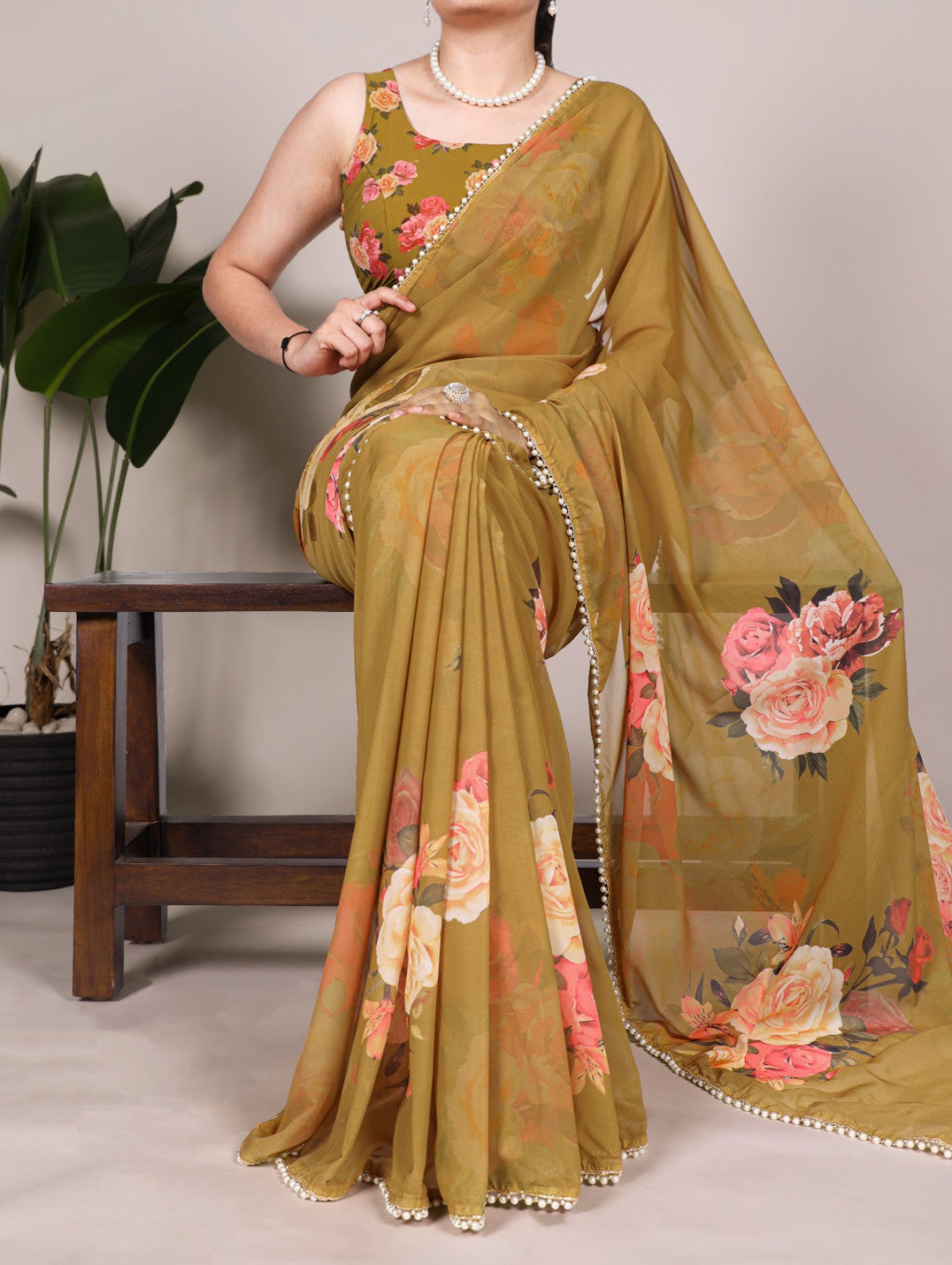 Georgette fancy saree with digital printed work