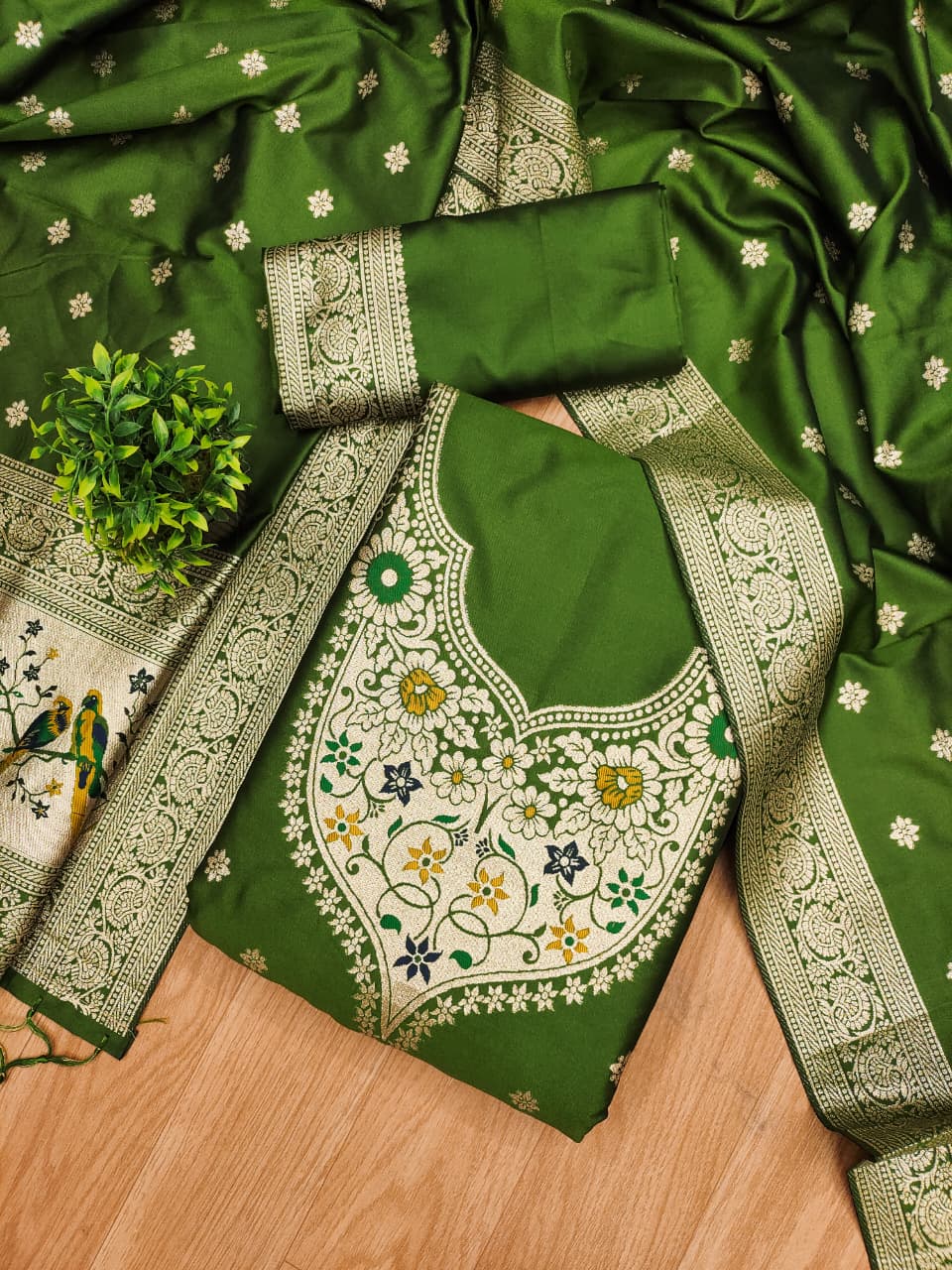 Unstitched zari weaving paithani silk salwar suit with dupatta & bottom