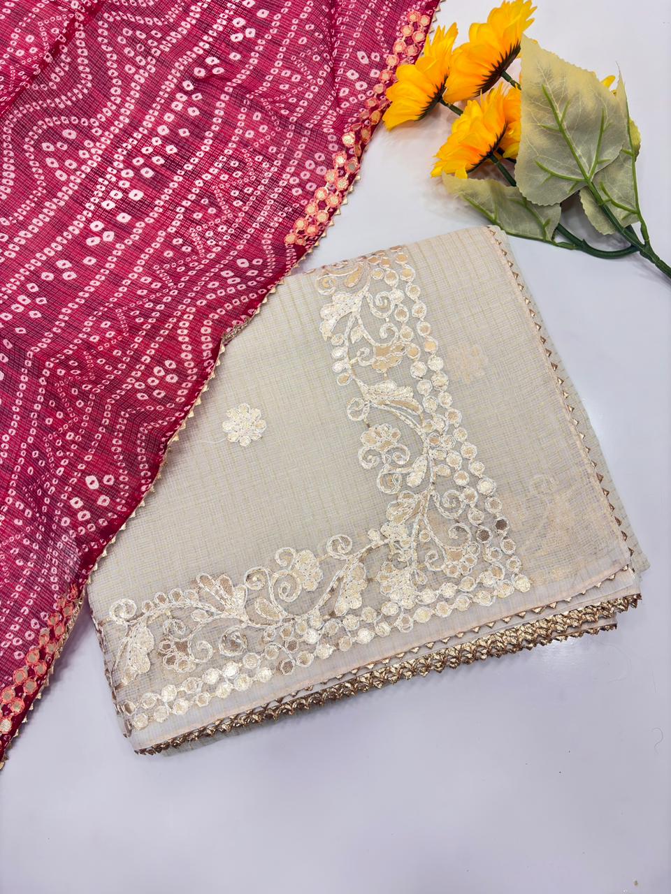 Kota silk saree with gota patti work and gota patti lace border