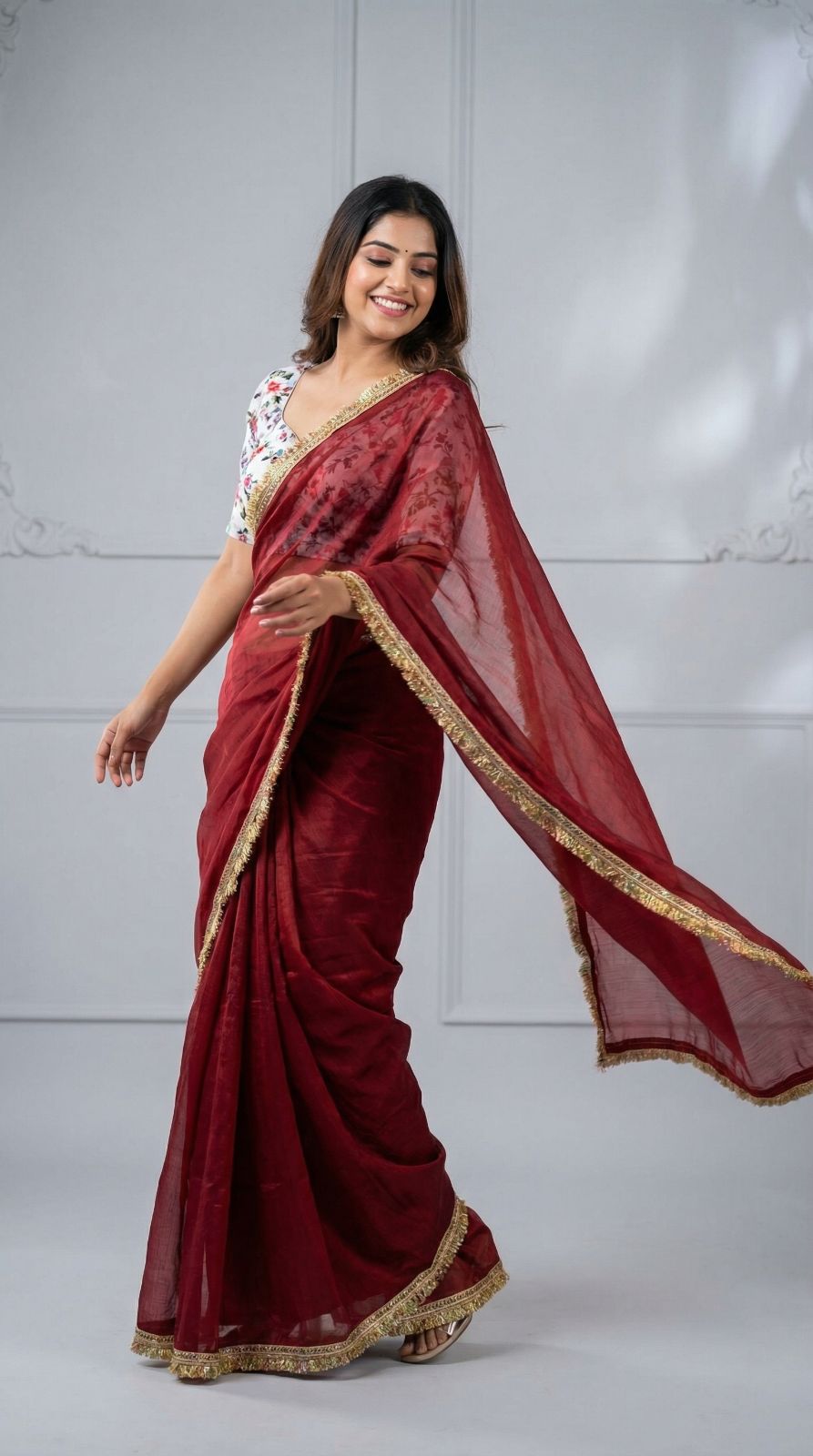 Fancy fandy silk saree with lace border