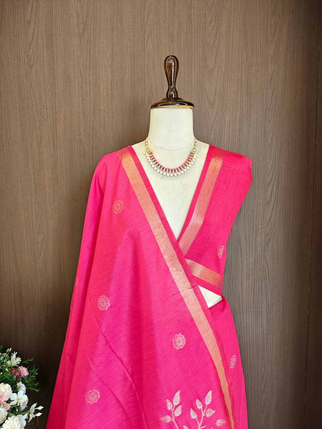 Khadi raw silk saree with floral pallu and zari weaving work