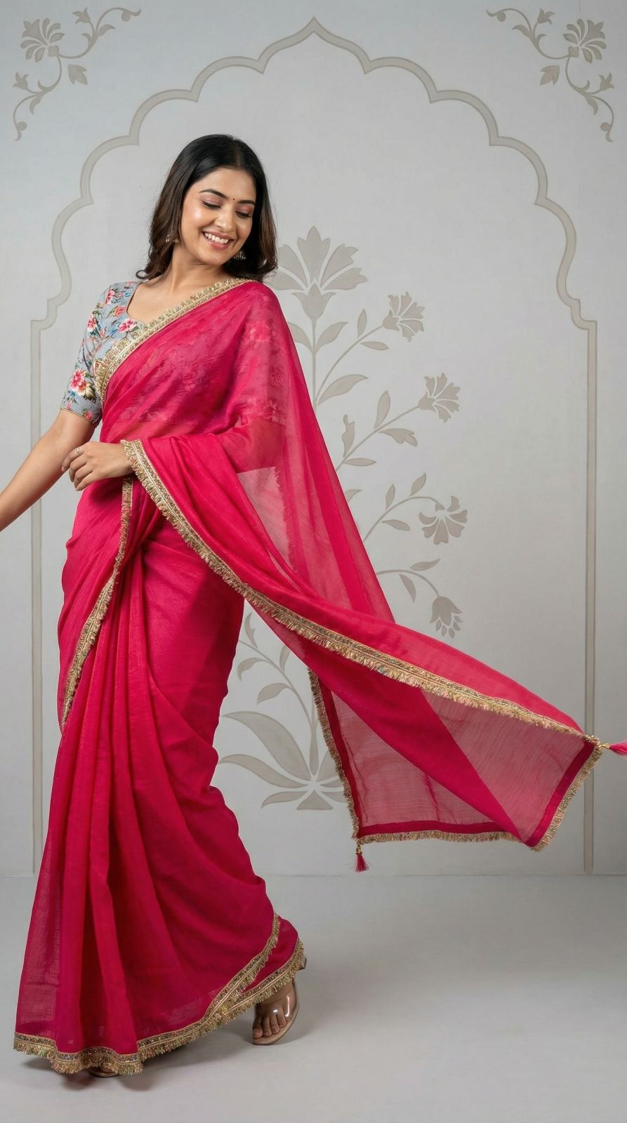 Fancy fandy silk saree with lace border