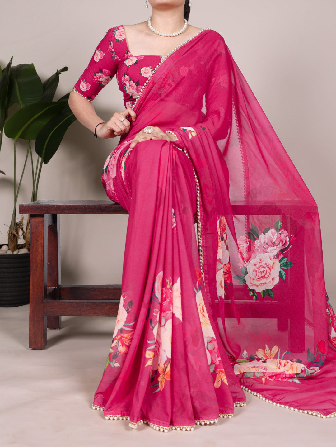 Georgette fancy saree with digital printed work