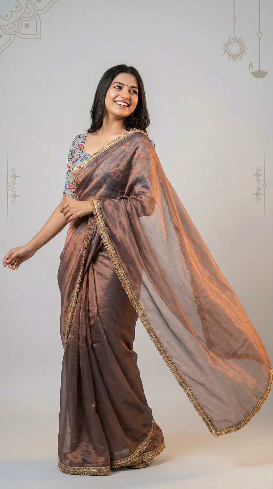 Fancy fandy silk saree with lace border