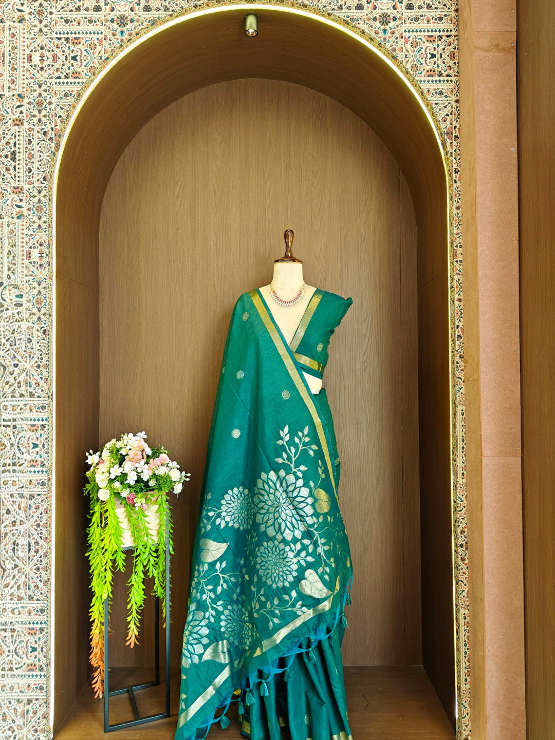 Khadi raw silk saree with floral pallu and zari weaving work