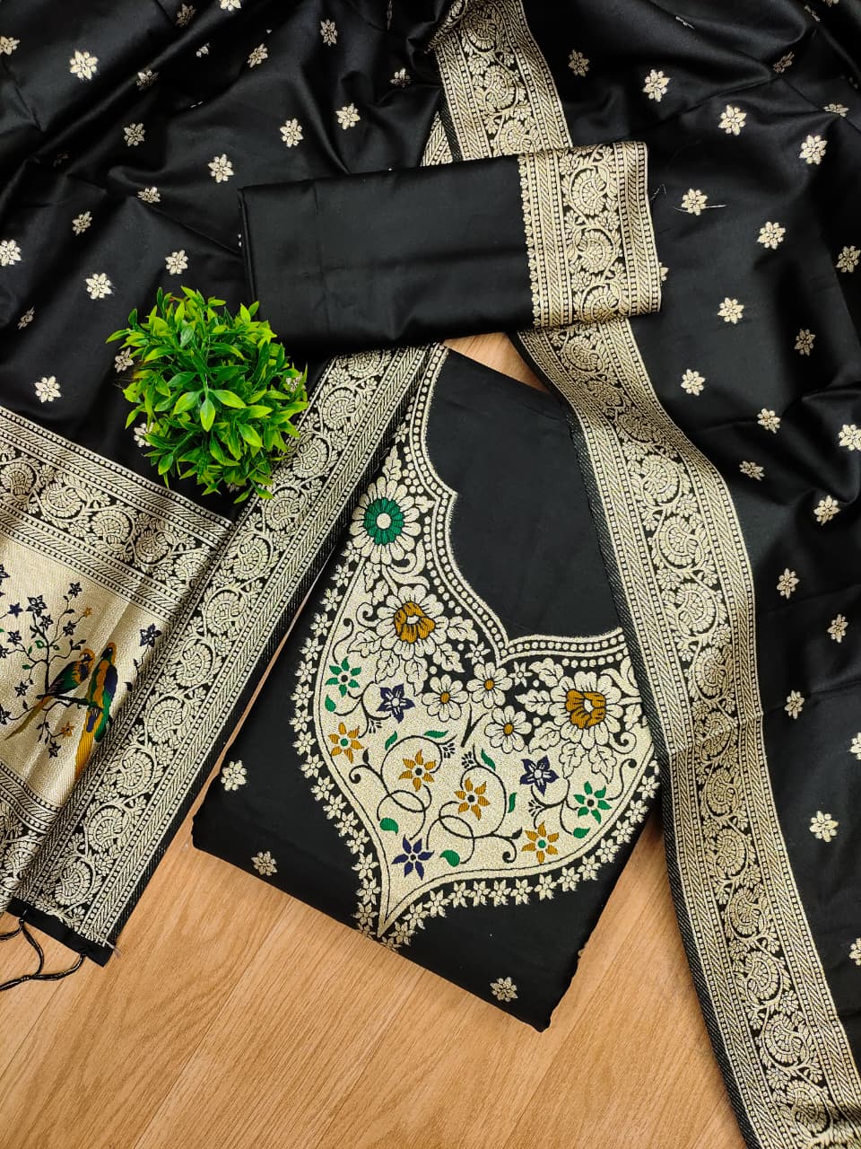 Unstitched zari weaving paithani silk salwar suit with dupatta & bottom