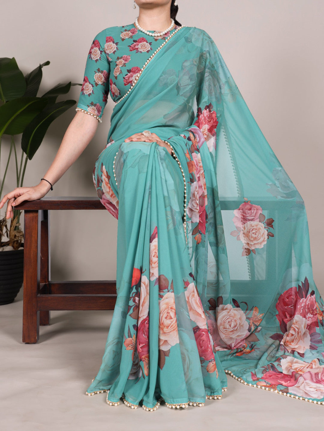 Georgette fancy saree with digital printed work