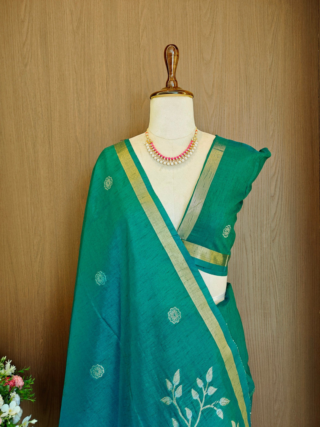 Khadi raw silk saree with floral pallu and zari weaving work