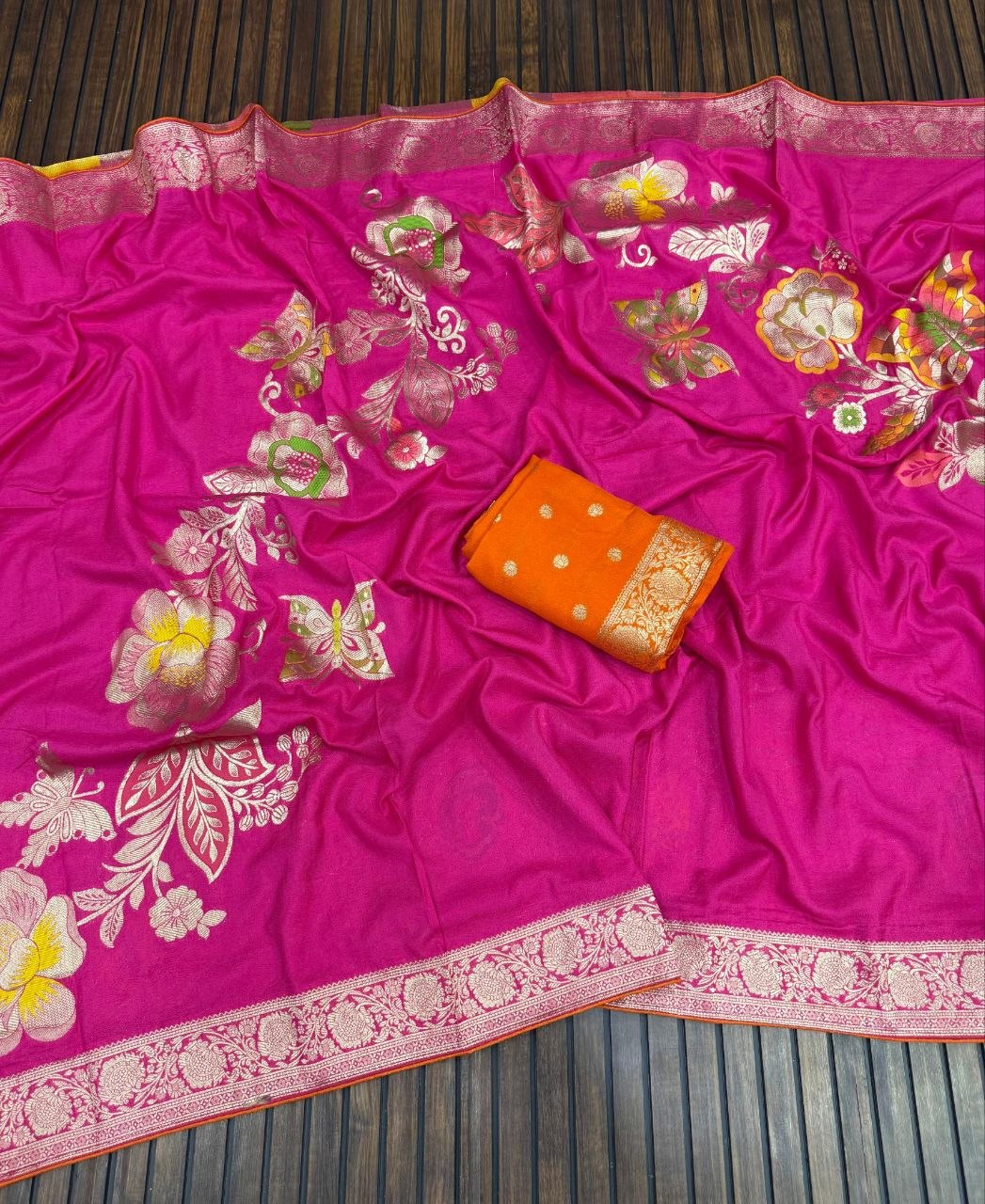 khaddi georgette banarasi saree with zari weaving work