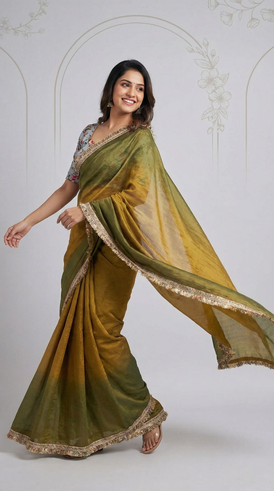 Fancy fandy silk saree with lace border