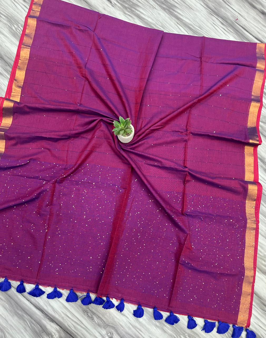 Pure mul cotton saree with primium quality sequence work
