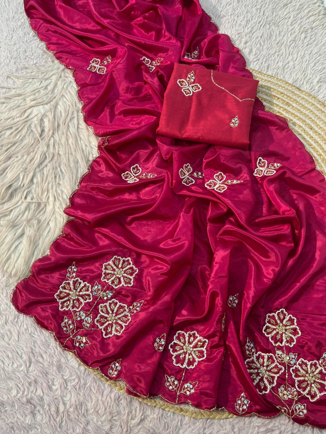 Soft shine HO silk saree with heavy hand work pallu