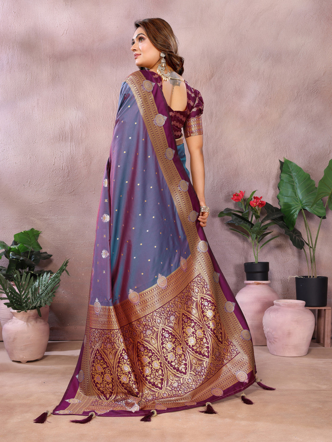 Traditional banarasi silk saree with zari weaving work