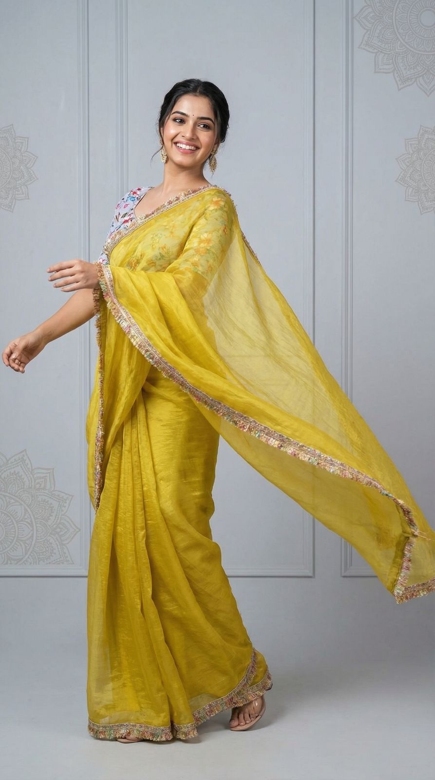 Fancy fandy silk saree with lace border