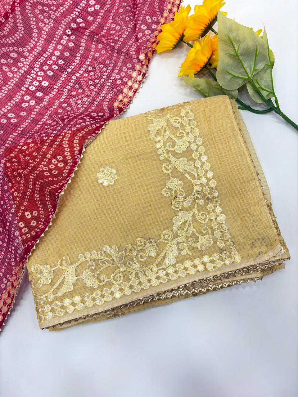 Kota silk saree with gota patti work and gota patti lace border