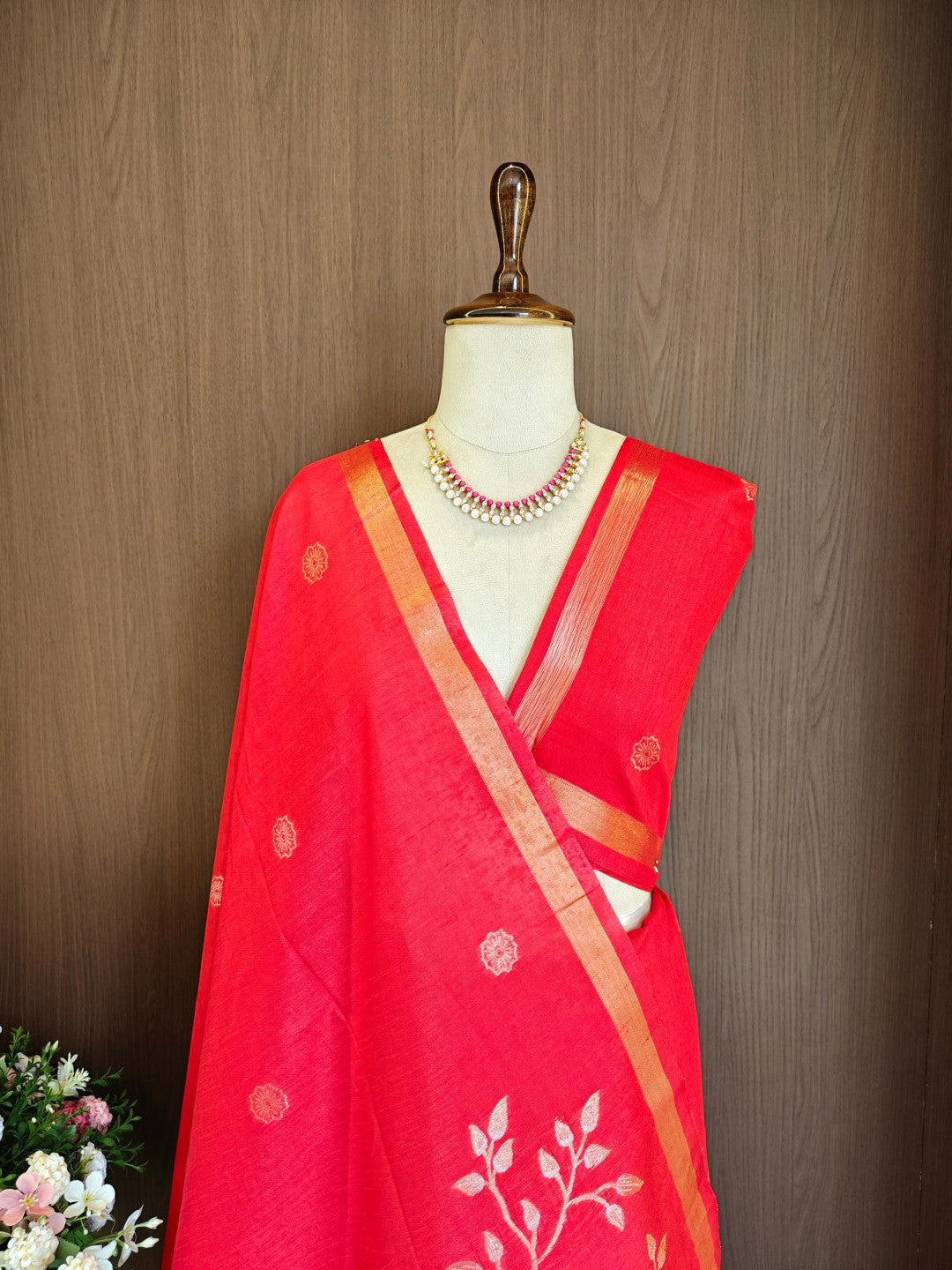 Khadi raw silk saree with floral pallu and zari weaving work