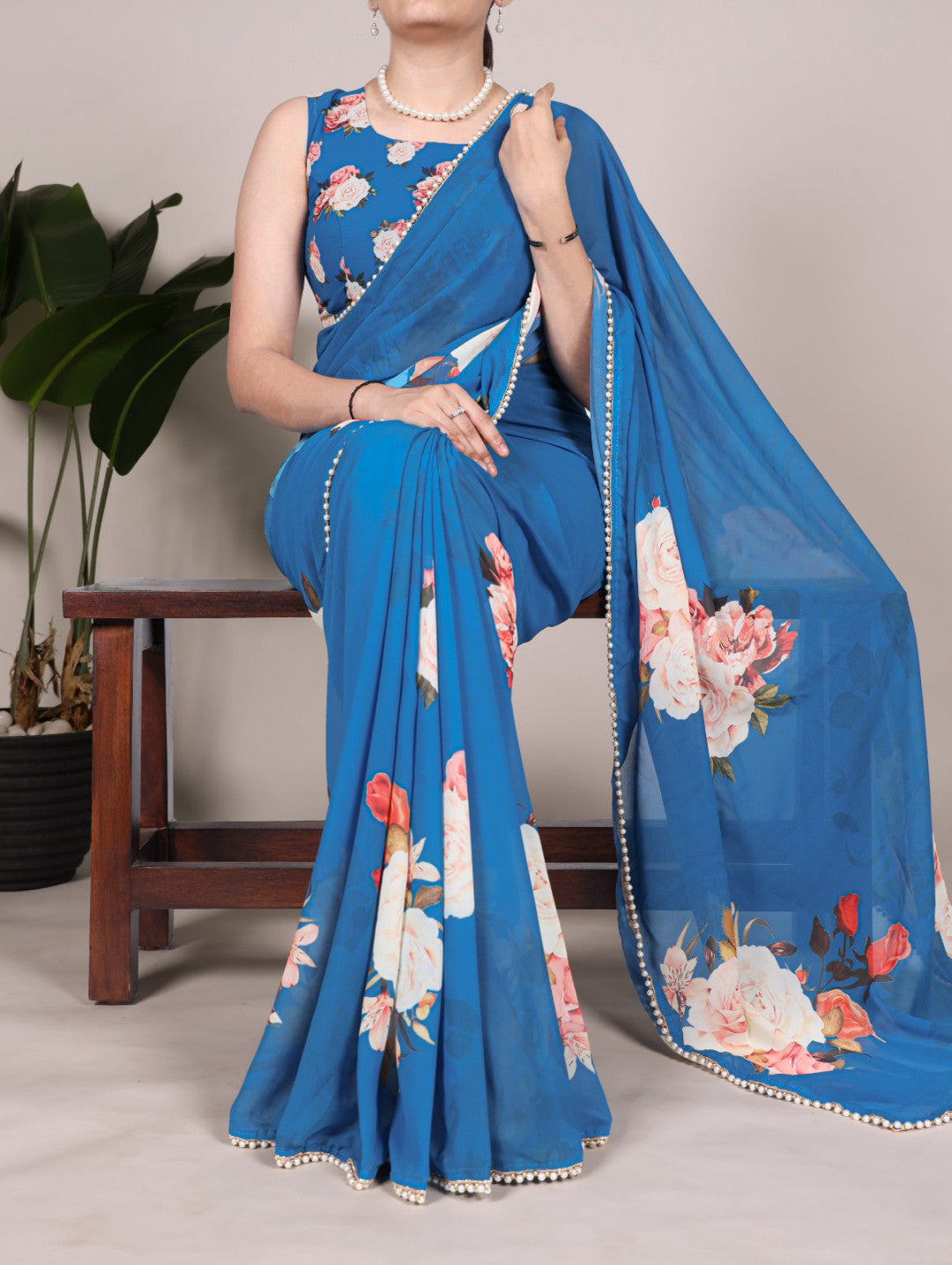 Georgette fancy saree with digital printed work