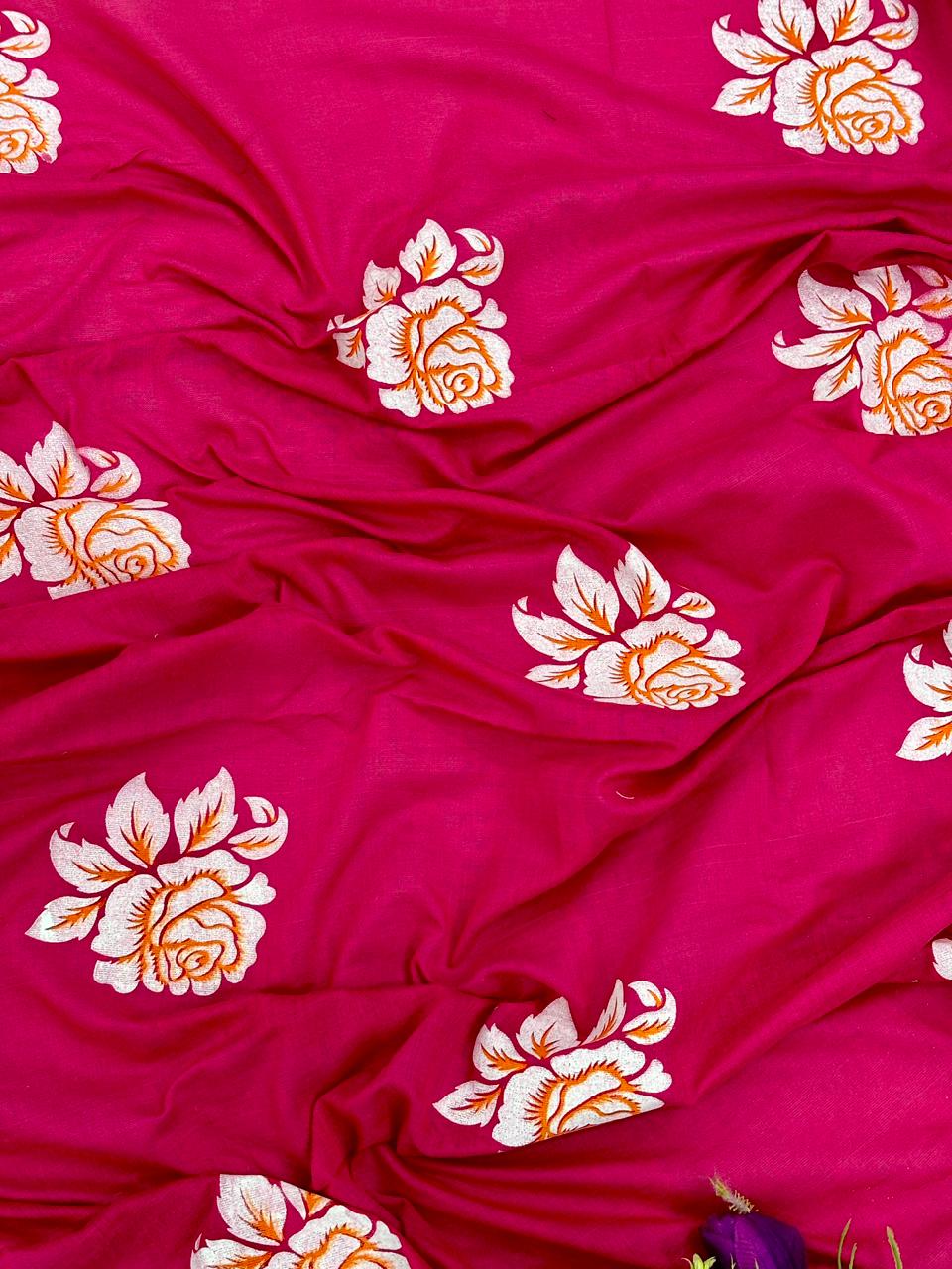 Khadi cotton saree with hand painted flower work