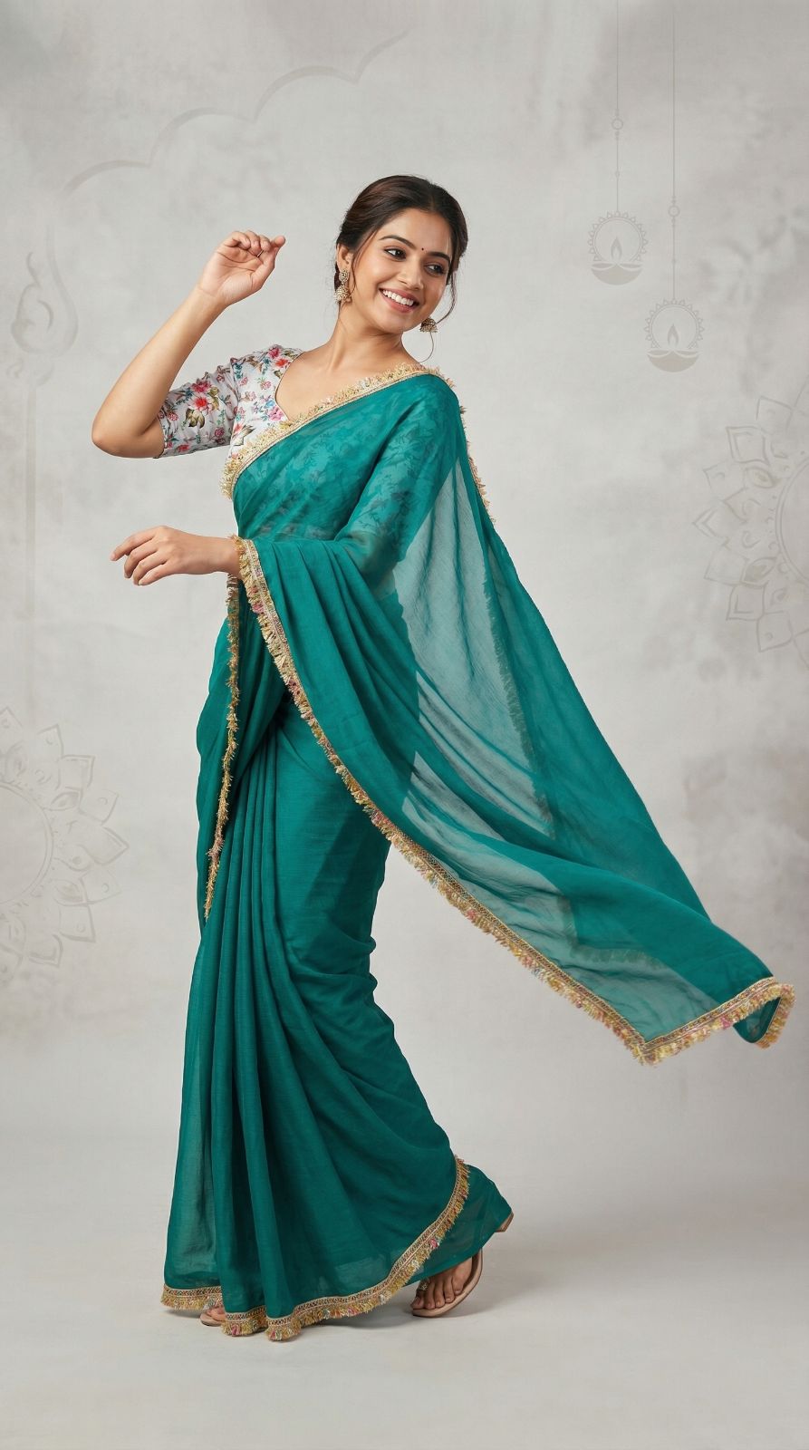 Fancy fandy silk saree with lace border