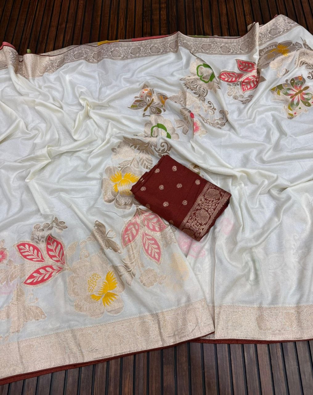 khaddi georgette banarasi saree with zari weaving work