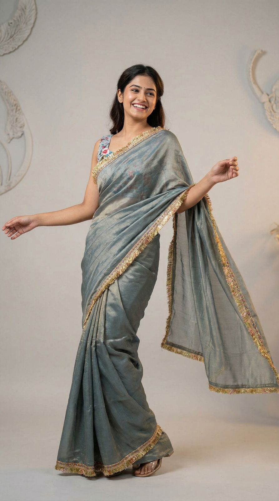 Fancy fandy silk saree with lace border